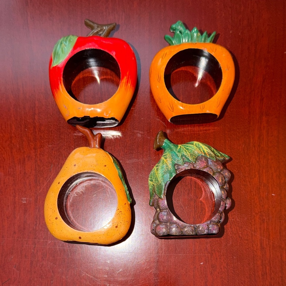 Painted Colorful Fruit Napkin Rings Set - Set of 4